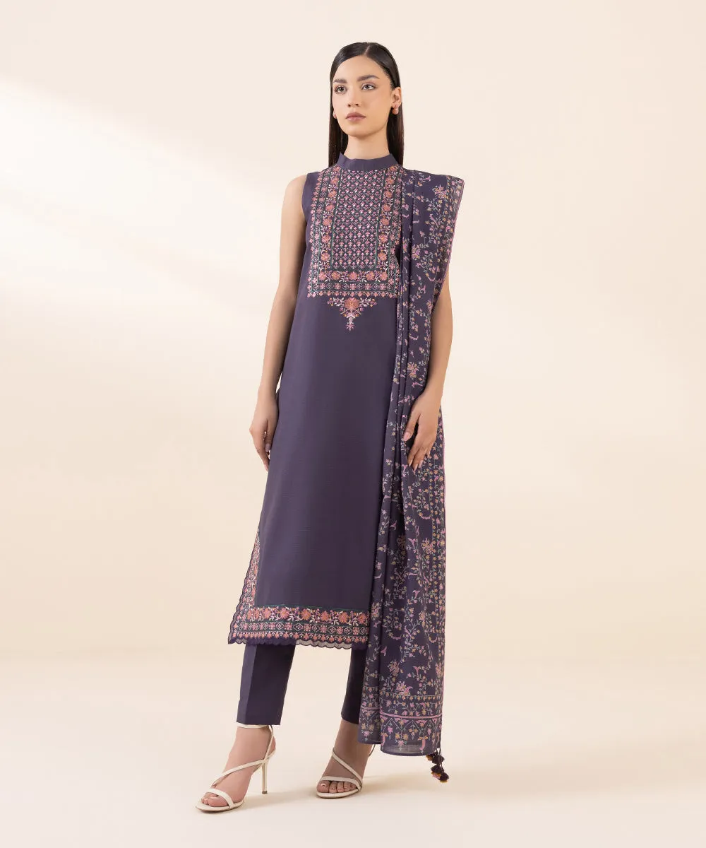 2 Piece - Embroidered Light Khaddar Suit