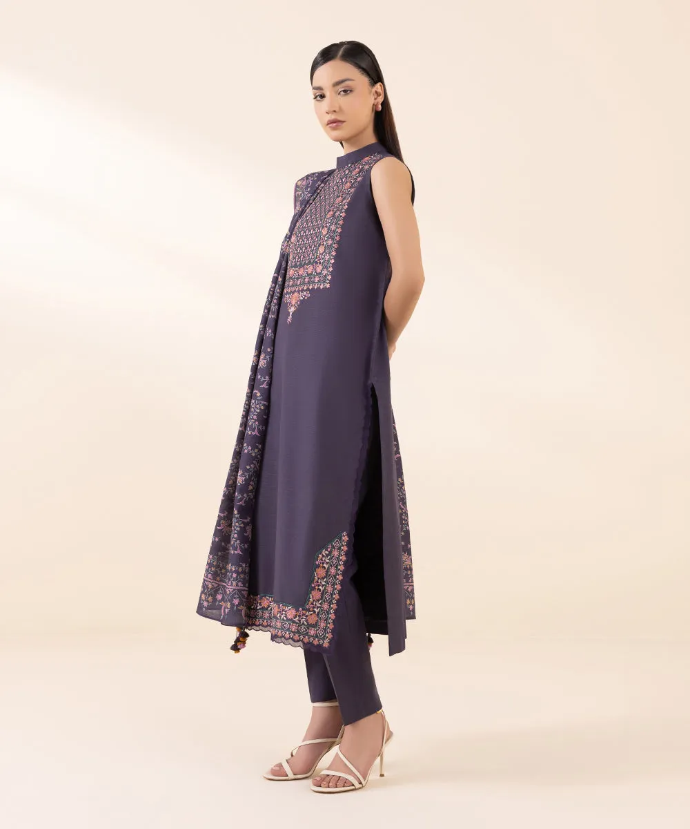 2 Piece - Embroidered Light Khaddar Suit