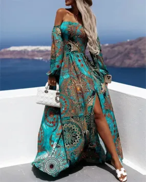 2024 Loose Long Sleeve Corset Slit Holiday Beach Boho Dress