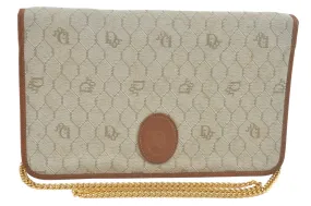 Auth Christian Dior Honeycomb Chain Shoulder Cross Bag PVC Leather Beige L0681