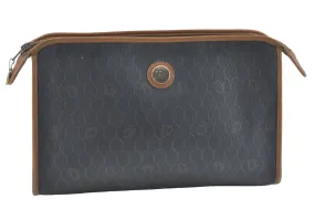 Auth Christian Dior Honeycomb Clutch Hand Bag Purse PVC Leather Black CD J1915