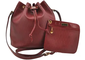 Auth Christian Dior Honeycomb Shoulder Drawstring Bag PVC Leather Bordeaux 7947I