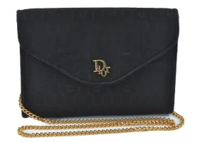 Auth Christian Dior Honeycomb Shoulder Hand Bag Chain Nylon Leather Black J7189