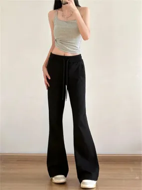 Autumn Winter Sweatpants Low-waisted Drawstring Flare Vintage Bottom