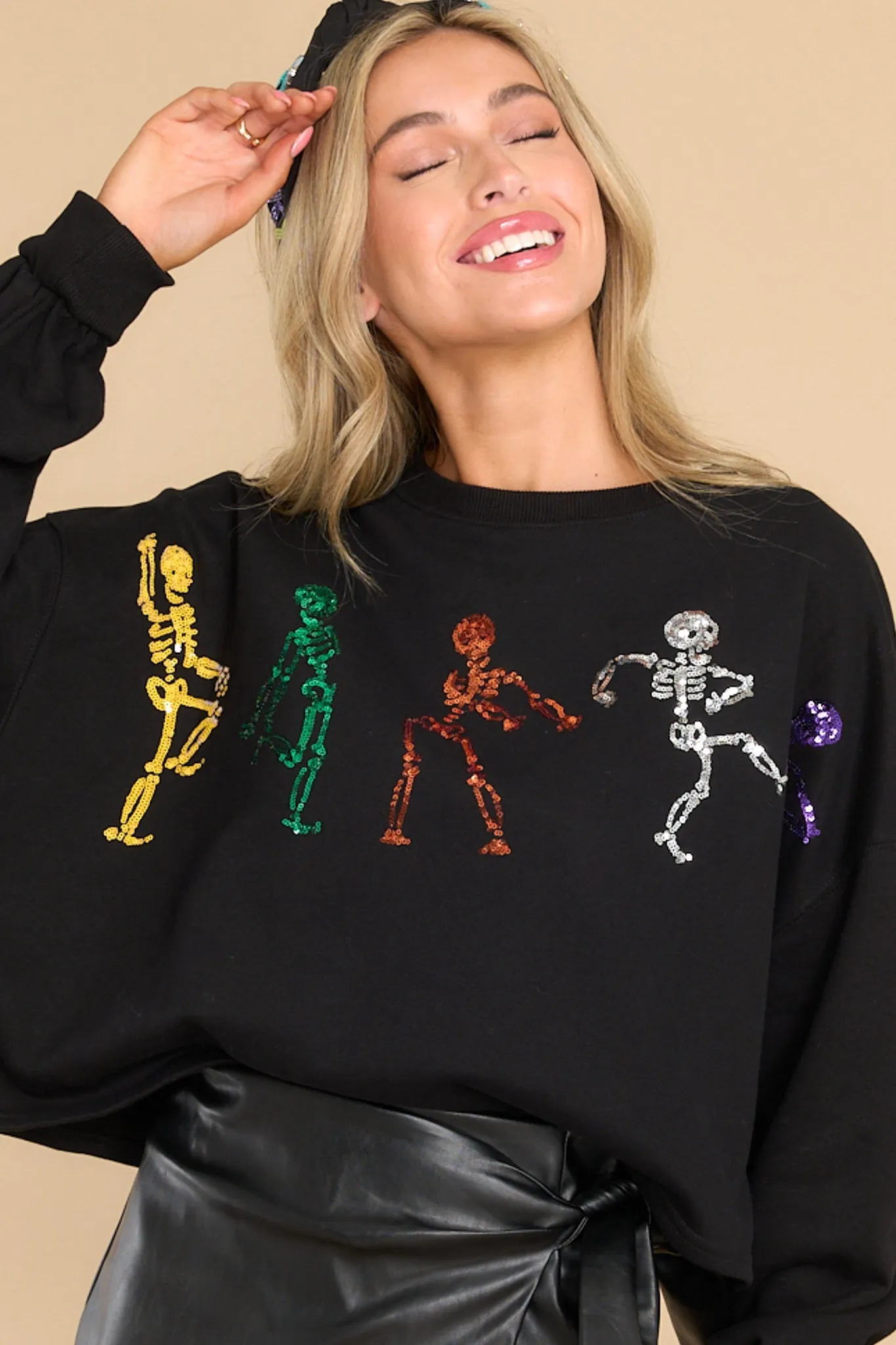 Dance Into The Night Black Skelton Sweater