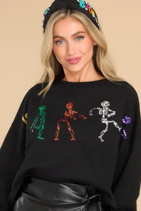 Dance Into The Night Black Skelton Sweater