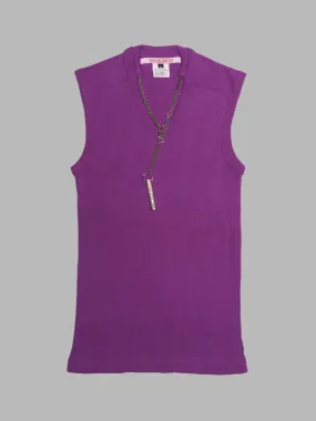 Dirk Bikkembergs winter 1996 purple rib knit sleeveless top with metal chain necklace