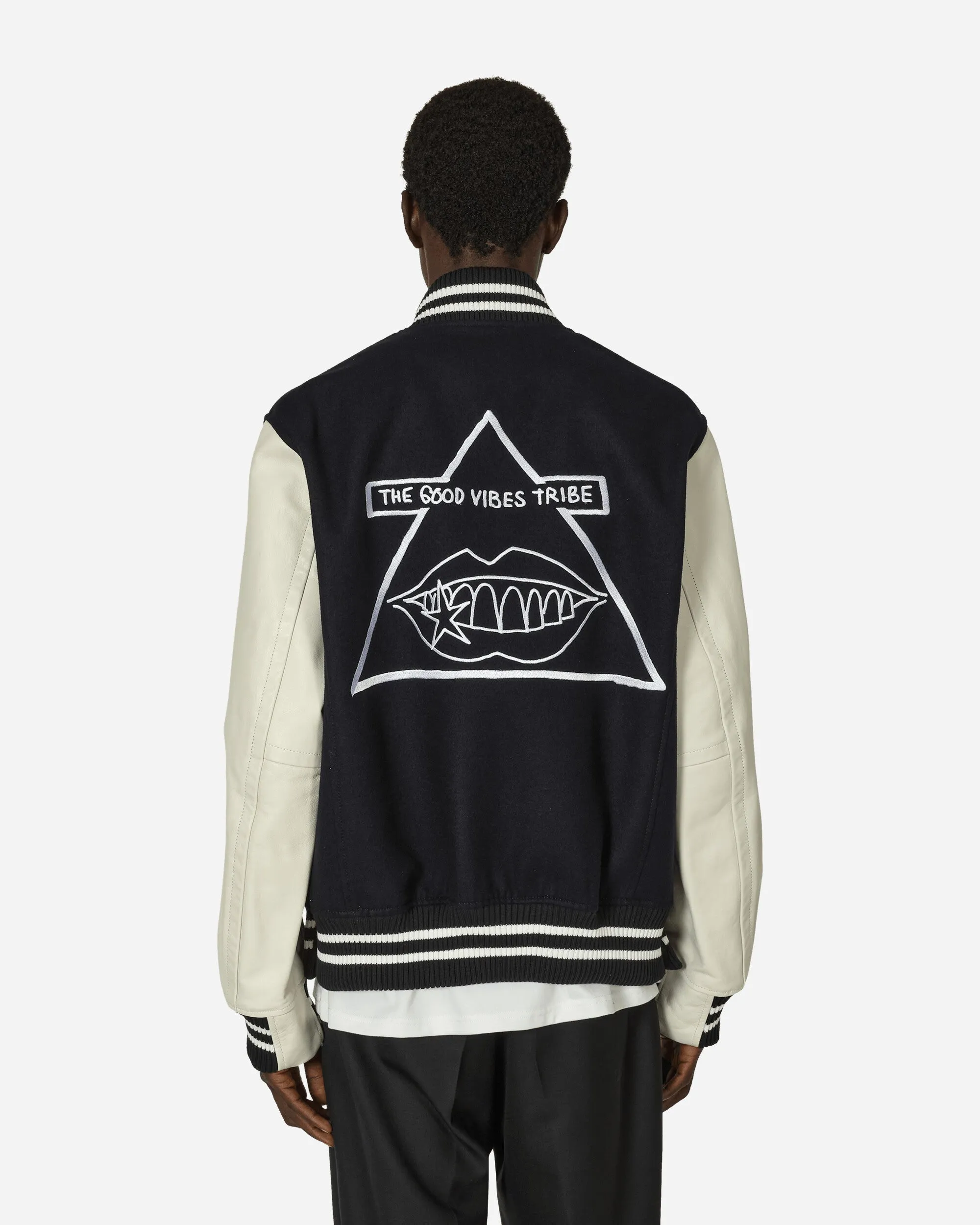 Gonz Wool Melton x Leather Jacket Navy / Off White