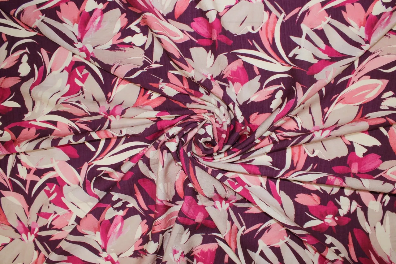 Italian Abstract Floral Rayon Challis - Purple Tones