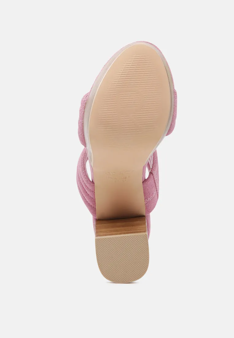 MILLE-FEUX Suede Slip-On Block Heeled Sandal In Pink