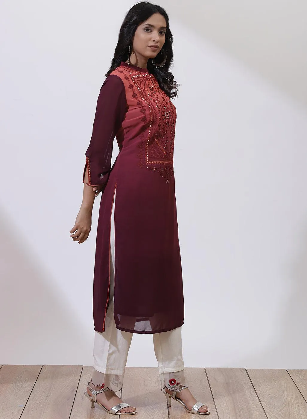 Orange Dual Tone Collection Kurta With Embroidery