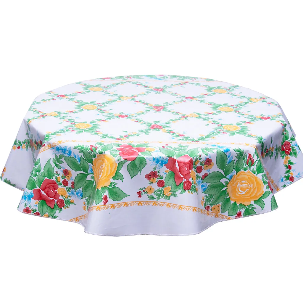 Round Oilcloth Tablecloth English  Roses Yellow