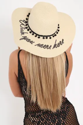 Tan Straw Wish You Were Here Beach Hat - Izel